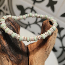 Load image into Gallery viewer, Aqua Java glass and hammer shell bracelet
