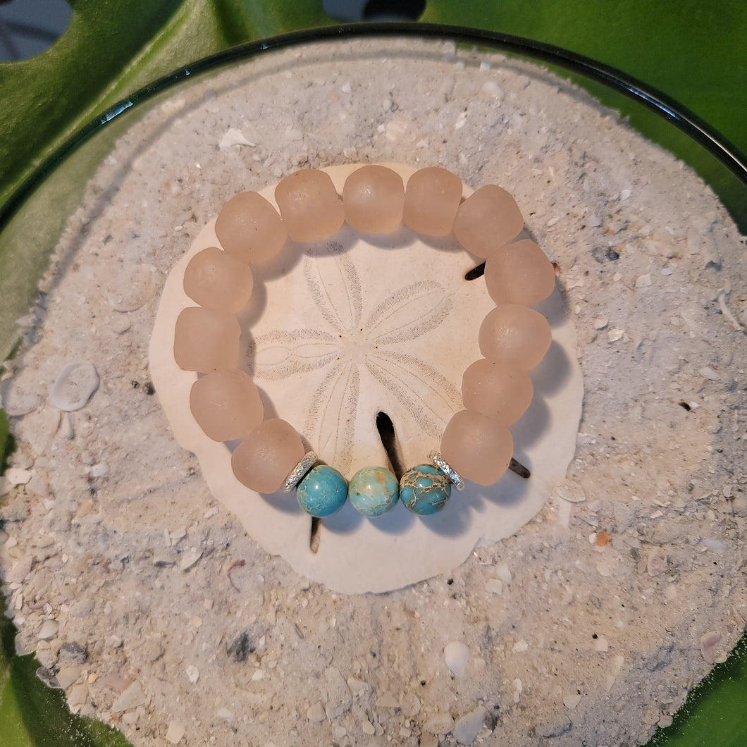 Turquoise and Pink Glass  Bracelet