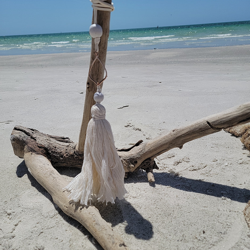 Long beachy white tassel necklace