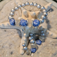 Load image into Gallery viewer, Fused Blue &amp; White beads with silver accents
