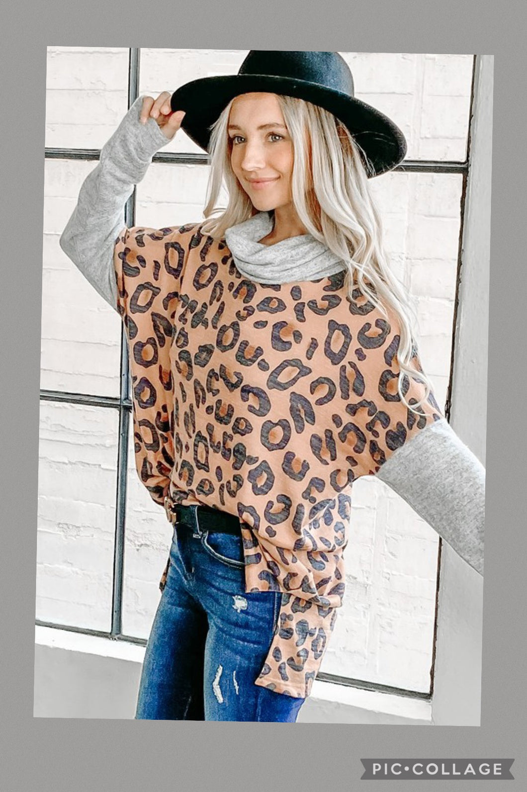 Leopard funnel neck top